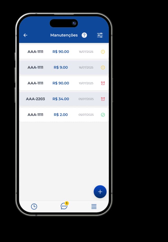 Tela de check-in e eventos no app S-DRIVER